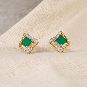 Pendientes de Diamantes Cuadrados Verdes con Marco de Halo Ondulado Esculpido - Product Image 4