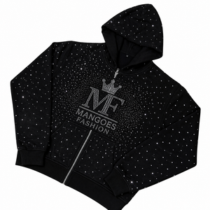 Wholesale Rhinestone Zip-Up Fleece Breathable 100% Cotton Solid Digital Printing Unisex Streetwear Winter <b>Hoodie</b> - Product Image 1