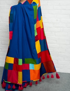 Sari Azul Moderno de Rayón Tejido KV sin Blusa para Fiesta, Reversible, Antiarrugas, de Secado Rápido, para Otoño - Product Image 5