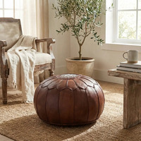 Pouf ottoman en cuir marocain moderne brun foncé, fait main, coussin de sol portable, repose-pieds brodé, décoration d'appartement et de maison