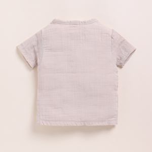 Premium Quality Organic Muslin Short Sleeve Henley T-shirt With Lounge Pant Set - Oatmeal + Cocoa Whisper - Product Image 3