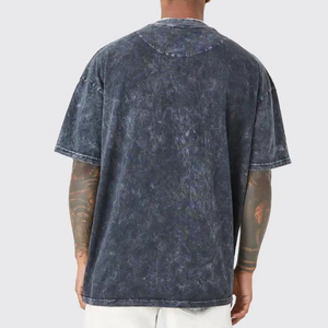 T-shirt délavé à l'acide pour homme, livraison rapide, faible MOQ, vente en gros de vêtements pour homme, t-shirt en coton épais délavé à l'acide - Product Image 3