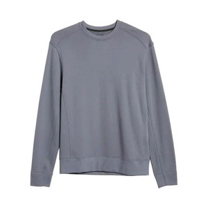 Sweat-shirt à col rond gris uni 100% coton tricoté respirant coupe classique manches longues pour l'automne - Product Image 1
