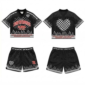 Ensemble short et maillot en maille polyester premium pour homme, 140 GSM, noir, impression par sublimation personnalisée avec manches et empiècements contrastants, tenue d'équipe - Product Image 1