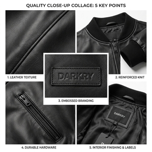 Black Real Cowhide Leather Bomber Jacket Mens Quilted Winter <b>Warm</b> Casual Urban Varsity Zip Up Outerwear Custom Factory Vendor - Product Image 6