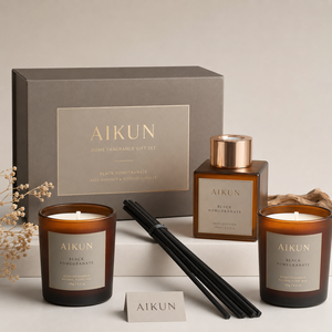 ชุดเทียนหอมกลิ่นอโรม่า AIKUN รุ่น Elegant Texture ทรงสี่เหลี่ยม ทำจากแก้วสีเหลืองอำพัน พร้อมเทียนไขถั่วเหลือง สำหรับตกแต่งบ้าน - Product Image 2