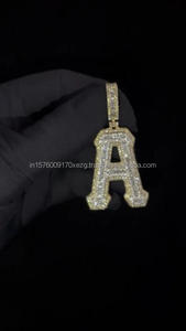 Custom " A " <b>Initial</b> Charm <b>Pendant</b> Moissanite Diamond Hip Hop Jewelry Cuban Chain Necklace - Product Image 2