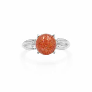 1 Micron Gold Plated and Rhodium Plated Classic Sunstone Round Cabochon V Shape Band Designer <b>Statement</b> <b>Ring</b> for Wedding Party - Product Image 1