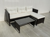 Ensemble de canapés en rotin noir moderne fabriqué au Vietnam avec coussins imperméables KD, contemporain, pour jardin, terrasse, toutes saisons