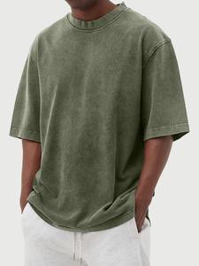 Men Oversized Classic 100% Cotton Acid Wash <b>Plain</b> Sea Green <b>Colour</b> t-Shirt Heavyweight Men Oversized Summer Fashion Outfit - Product Image 6