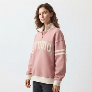 Sudadera de Forro Polar Rosa para Mujer con Cierre de Cremallera, Cuello Alto, Manga Larga, Estilo Casual para Otoño, con Estampado de Letras y Diseño Bordado en la Parte Delantera - Product Image 1