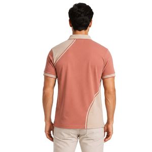เสื้อโปโลผู้ชายสีชมพูแซลมอนและสีเบจแบบกำหนดเอง แขนสั้น สวมใส่สบาย เหมาะสำหรับกอล์ฟ รับผลิตแบบ OEM แบรนด์ส่วนตัว ระบายอากาศได้ดี ขายส่ง - Product Image 2