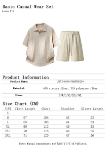 Polo en lin uni pour homme avec col rabattu, décontracté et respirant, ensemble short à cinq points avec cordon de serrage - Product Image 2