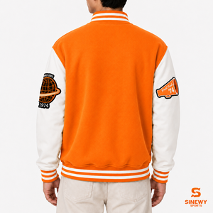 Veste universitaire d'hiver orange unisexe style preppy, col rabattu, logo N brodé, patch frontal, simple boutonnage, en polaire - Product Image 3