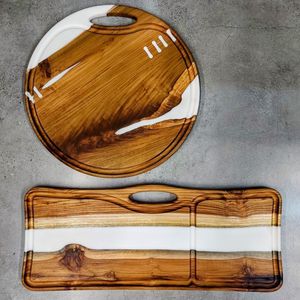 Plateau de service rond en bois et résine époxy, peint à la main, imperméable, décoratif, pour la cuisine, la salle à manger, la décoration de la maison - Product Image 3