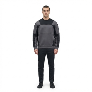 <b>Men's</b> Black <b>Grey</b> Panelled Crewneck <b>Sweatshirt</b> Utility Style Pullover Casual Streetwear Long Sleeve Custom <b>Sweatshirt</b> - Product Image 1
