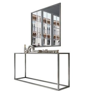 Mesa Consola Convertible Moderna de Estilo Industrial con Espejo, Diseño de Marco Abierto de Metal Plateado, Mueble Minimalista para Entrada u Hotel - Product Image 6