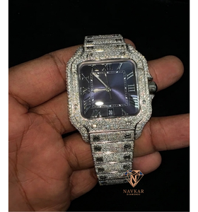 Luxury Men's 925 Sterling Silver Square <b>Diamond</b> <b>Watch</b> with Sapphire Crystal Analog Dial and Date Display Unisex <b>Watch</b> - Product Image 1