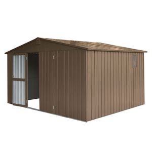 Caseta de Jardín Exterior de 11 x 9 pies con Marco de Acero Galvanizado, Ventanas y Almacenamiento de Herramientas Metálico para Patio Trasero - Product Image 1