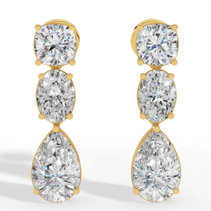 Pendientes Colgantes de Plata de Ley 925 Brillantes con Tres Piedras, Diamantes Cultivados en Laboratorio con Corte Pera Ovalado y Zirconia Cúbica, Certificados por IGI - Product Image 1