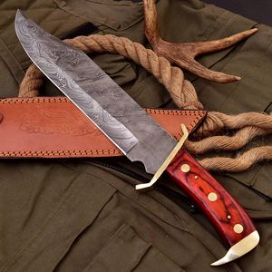 Couteau Bowie haut de gamme en acier Damas avec étui, couteau de chasse fait main à lame fixe pour le camping en plein air - Product Image 1