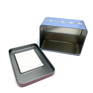 Boîte en fer blanc rectangulaire porte-bonheur avec fenêtre 108x73x62mm, motif chat bleu rose, pour cadeaux et rangement artisanal - Product Image 5