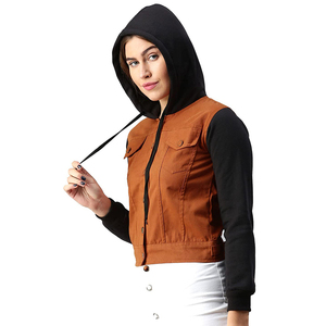 Veste en jean marron sur mesure pour femme, respirante et longue, coupe classique pour jeunes femmes, veste en jean unie pour l'hiver - Product Image 5