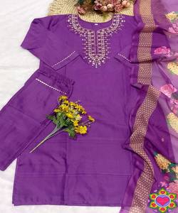 Conjunto de Top, Pantalón y Dupatta de Algodón Slub con Bordado, de Secado Rápido, para Oficina, Precio al por Mayor, Multicolor, en Tendencia - Product Image 3