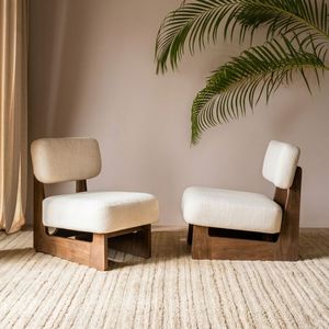 Fauteuil d'appoint moderne en bouclette beige avec pieds en bois et coussin haute densité pour salon, chambre et bureau - Product Image 3