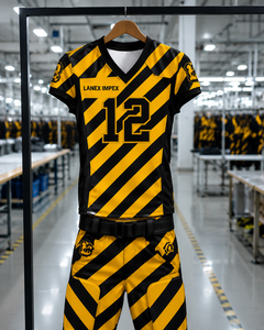 Uniforme de Fútbol Americano Personalizado para Hombre, Conjunto de Camiseta y Pantalones, Amarillo y Negro a Rayas, Número 12, Impresión por Sublimación, Poliéster Transpirable - Product Image 5