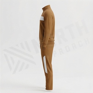 Conjunto Deportivo para Hombre en Color Marrón con Franja Blanca, Chaqueta con Cierre Completo y Pantalones, Ropa Deportiva Casual para Otoño, Transpirable, de Poliéster y Algodón - Product Image 3