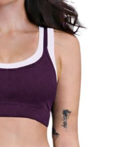 Conjunto Deportivo Personalizado para Mujer, Color Morado Ciruela y Blanco en Contraste, Sujetador Deportivo y Pantalones Acampanados, Cintura Alta, Elástico, para Yoga, Fitness, Gimnasio, Venta al Por Mayor OEM - Product Image 5