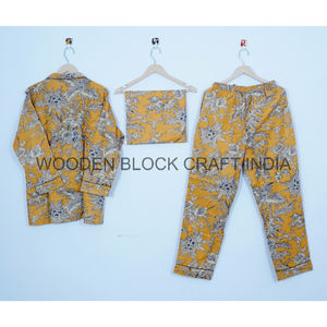 Nuevo Conjunto de pijama de mujer con estampado Floral hecho a mano de estilo bohemio indio, vestido de noche de algodón suave para temporadas nupciales de verano y primavera - Product Image 5