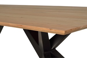 Modern Rectangular <b>Wood</b> <b>Top</b> Dining <b>Table</b> with Black Metal X-Legs Minimalist Design for Home Furniture - Product Image 6