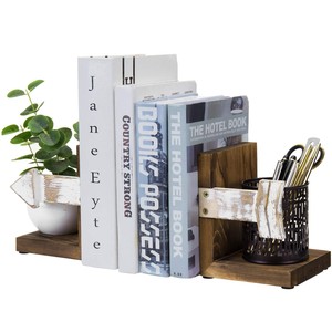 Paire d'entretoises à livres en bois de Sheesham à ondulations asymétriques avec organisateur de bureau |   Vente en gros - Product Image 1