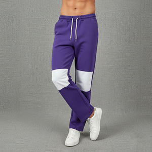 Pantalon de survêtement tricoté décontracté pour homme, bicolore violet et blanc, taille élastique avec cordon de serrage, respirant, pour l'automne, vente en gros - Product Image 3