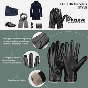 Gants unisexes en cuir PU, chauds, thermiques, compatibles écran tactile, séchage rapide et respirants, doublure en laine pour la conduite et la moto - Product Image 4