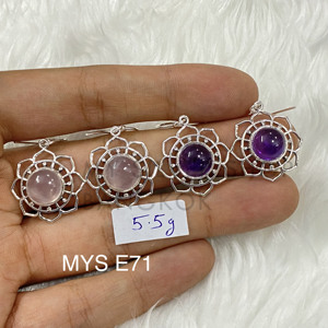 Boucles d'oreilles pendantes en argent sterling 925 sur mesure avec cabochon en quartz rose, OEM ODM, marque privée, vente en gros - Product Image 1