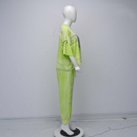 Ensemble surdimensionné en jersey vert fluo de haute qualité, 100 % coton, avec cordon de serrage, strass, effet vieilli, léger, respirant et écologique