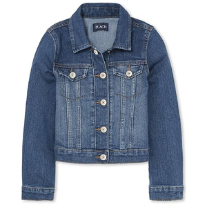 Women's Plus Size Casual <b>Denim</b> <b>Jacket</b> Varsity Design Breathable Cotton Turn-Down Collar <b>Long</b> Sleeves Button Printed Crop Top - Product Image 1