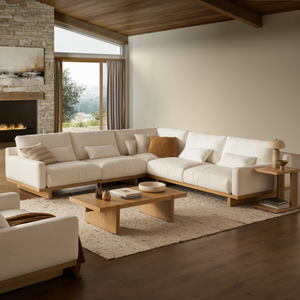 Ensemble de canapé sectionnel en forme de L moderne avec structure en bois et revêtement en tissu pour salon - Product Image 1