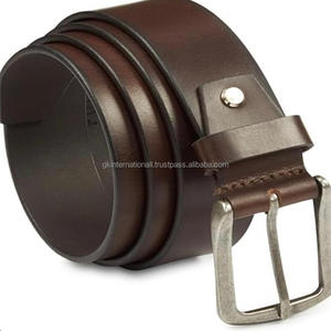 Ceinture décontractée en cuir de vache pleine fleur d'une seule pièce pour hommes et femmes avec boucle en métal à pointe unique argentée antique - Product Image 4
