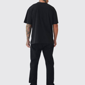 T-shirt noir à manches courtes pour homme, tricoté sur le devant, respirant, coupe ample, col rond, décontracté, en jersey de coton - Product Image 2
