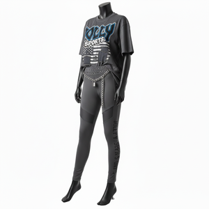 Ensemble femme haut et legging en coton polyester 220 GSM premium, gris anthracite, avec patch chenille et logo personnalisé - Product Image 4