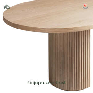 Luxury Antique Style Solid Oak <b>Wood</b> Oval <b>Dining</b> <b>Table</b> with Fluted Pedestal <b>Legs</b> for Villa Hotel Home Furniture - Product Image 4