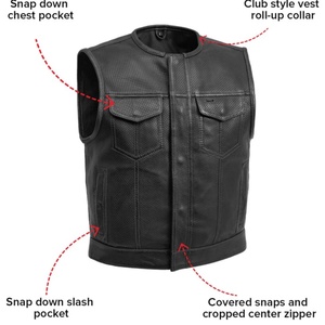 <b>Men</b>’s Classic Black Leather Biker Riding Vest Premium Motorcycle Sleeveless <b>Jacket</b> with Concealed Closure High Durability - Product Image 3