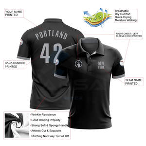 Polo de Golf Personalizado Negro y Gris de Alto Rendimiento, Transpirable y que Absorbe la Humedad, para Entrenamiento de Golf y Uso Casual - Product Image 2