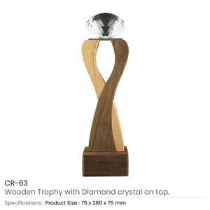 Trofeo de Madera con Cristal en Forma de Diamante, Producto de Cristal Natural - Product Image 3
