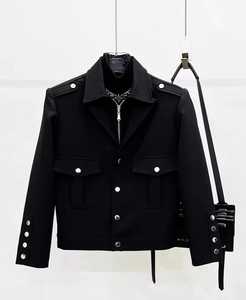 Blouson de moto pour homme en cuir véritable noir écologique, col montant, simple boutonnage, manches classiques, couleur unie, idéal pour l'automne - Product Image 4