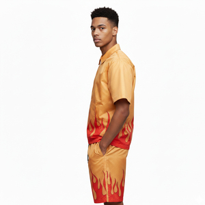 Men's Color Blocking Print Short Sleeve <b>Shirt</b> Shorts Set Air-layer Fabric Breathable 100% Cotton Street Style Summer Wear - Product Image 3